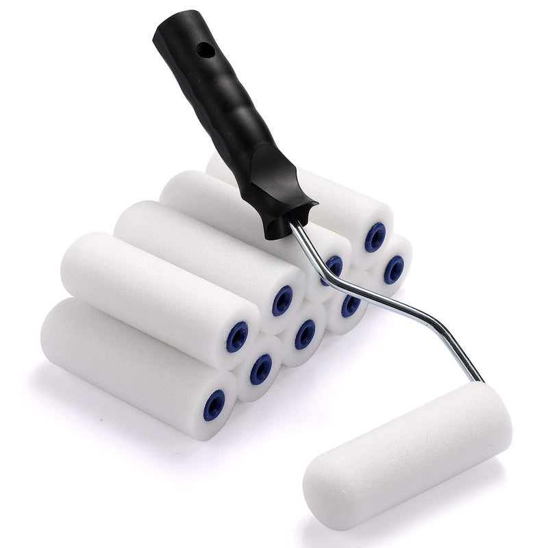 NANJA Foam Paint Roller, Roller Frame with 4-Inch Mini Paint Roller Cover Refills with Foam-Covered Ends, High-Density Foam Paint Tray Set for Room Home Repair Mini Paint Kits(12 Piece) - Image 2